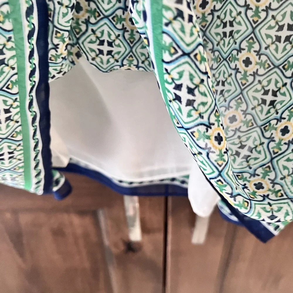 MAX STUDIO-Green Moroccan Print Halter Style Blouse Size L - Picture 2 of 10